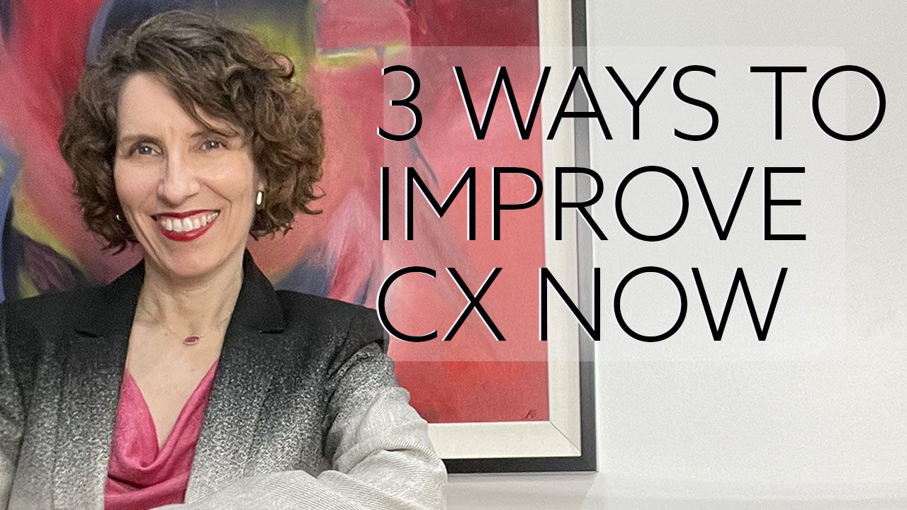 Alex Reilly, CFMP in front of colorful abstract paining with words superimposed: 3 ways to improve CX now