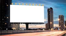 blank billboard with ckustomers speeding past